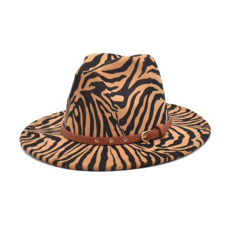 Fuodrao herfst winter fedora's dames wollen hoeden print jazz hoed heren brede rand gentleman cowboy pet  bm16: Lichtbruin