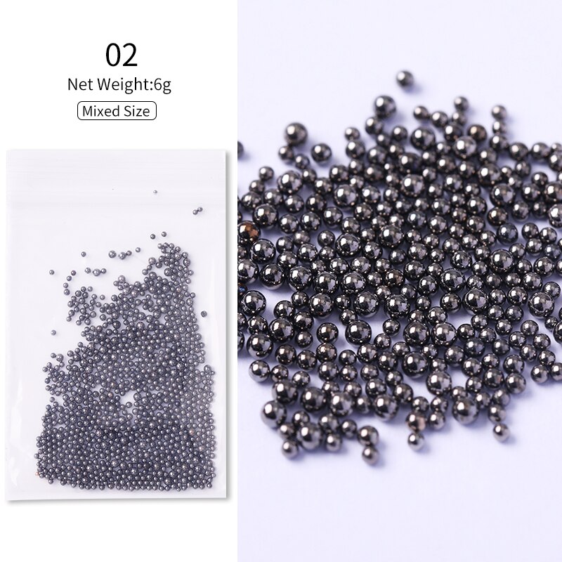 1 sac or Rose argent Nail Art minuscule 3D DesignMini acier Caviar perles multi-taille rondes boules bijoux manucure bricolage décoration: 02