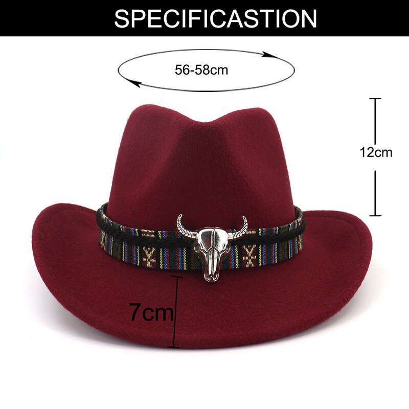 Hombres Mujeres Retro fieltro Cap Western Cowboy gorra con visera ancha HSJ88