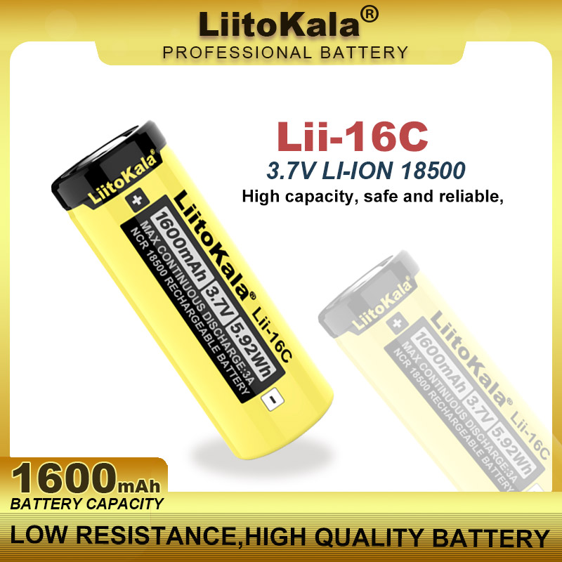 1-16PCS LiitoKala Lii-16C 18500 1600mAh 3.7V Rechargeable Battery Recarregavel Lithium ion Battery For LED Flashlight