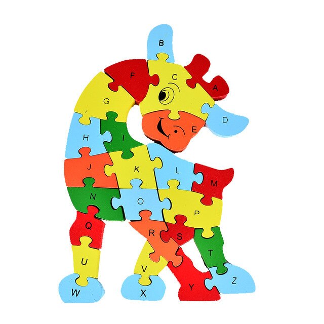 Colorful Kids 3D Puzzle Wooden Toys Cartoon Animal Traffic Jigsaw Montessori Early Learning Educational Toys For Children: Giraffe 24