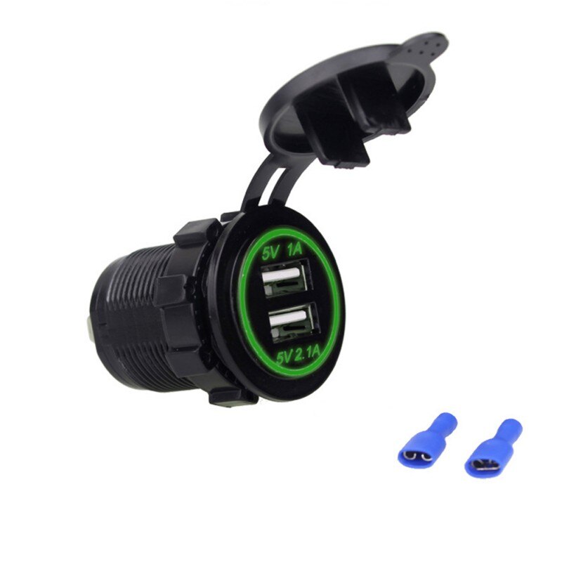 Motorfiets Usb Charger Modificatie Waterdicht Dual USB Enkele LED 12 V-24 V 3.1A Socket Mount Oplader Voor Auto truck RV Boot: green