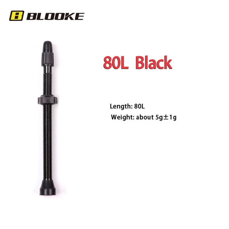 BLOOKE 34/46/60/80MM EPDM Rubber and Alloy Material Bicycle French F/V Tubeless Tire Valve Suitable For Road Bike MTB: 80L Black