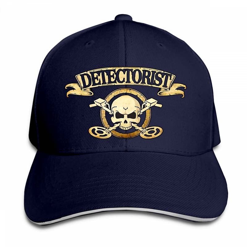 Men detectorist skull & crossbones Metal detector Treasure hunter 2 sided cotton badge Baseball cap men women Trucker Hats: 2-Navy