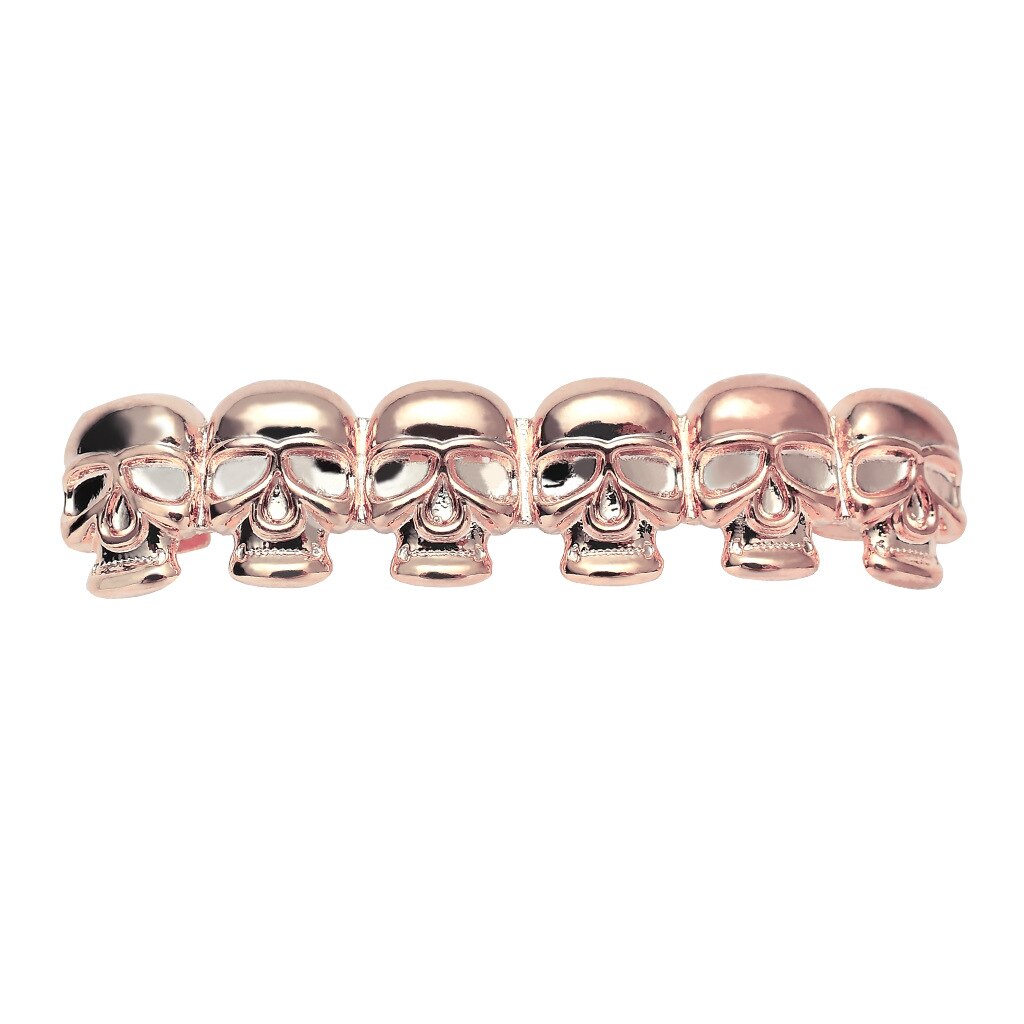 Hip Hop Teeth Grillz Skull Tooth Caps Halloween Vampire Teeth Simple All-match Braces For Unisex Body Jewelry: Rose Gold