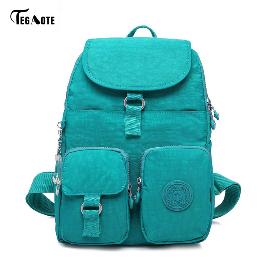 TEGAOTE School Backpack for Teenage Girls Mochila Feminine Backpacks Women Solid Famous Nylon Casual Laptop Bagpack Female: Green