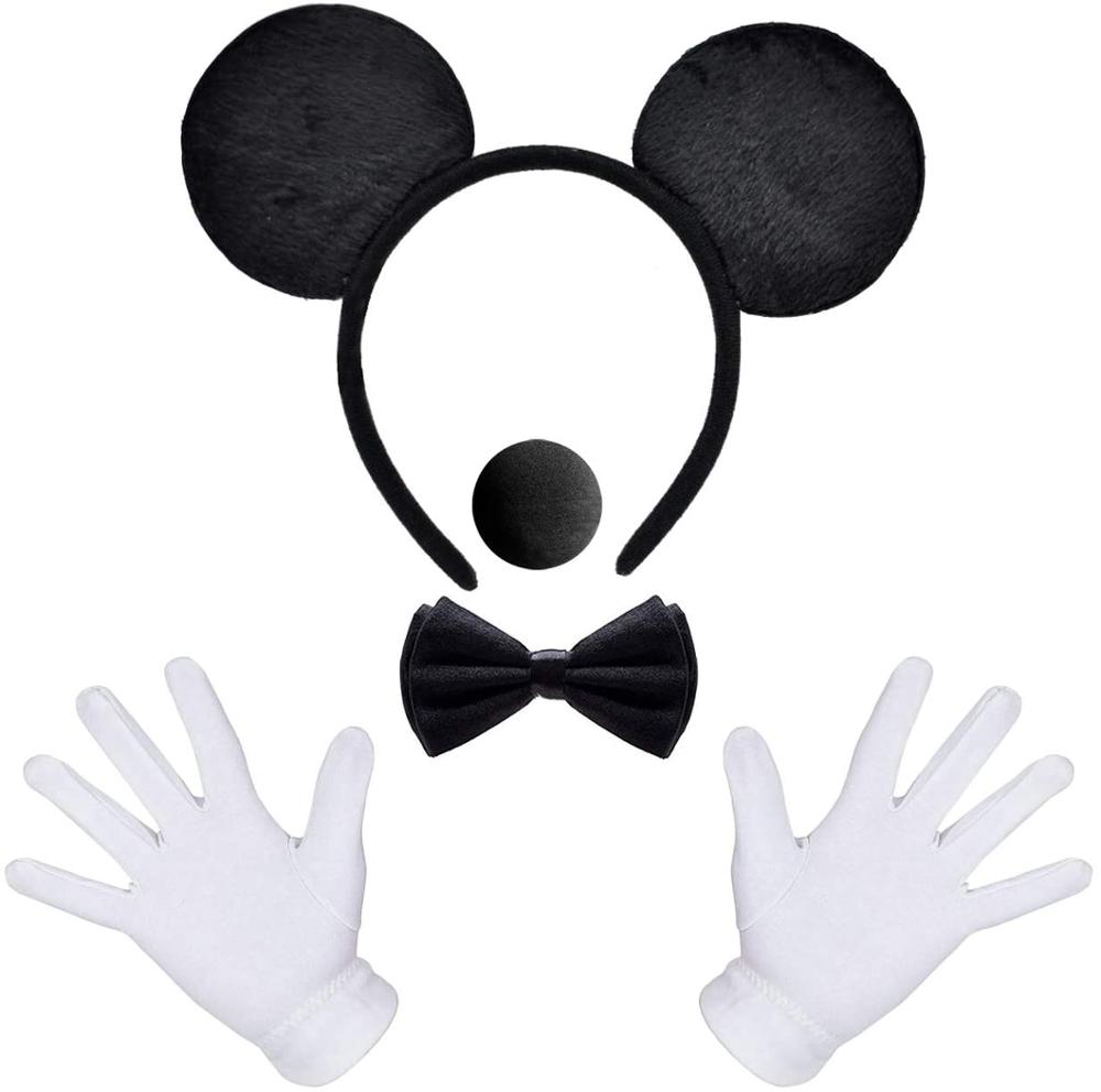 Diadema con orejas de ratón para la oreja, guantes blancos, pajarita negra para la nariz, accesorio de carnaval, cumpleaños, , bolsa de , recuerdo de personaje de dibujos animados