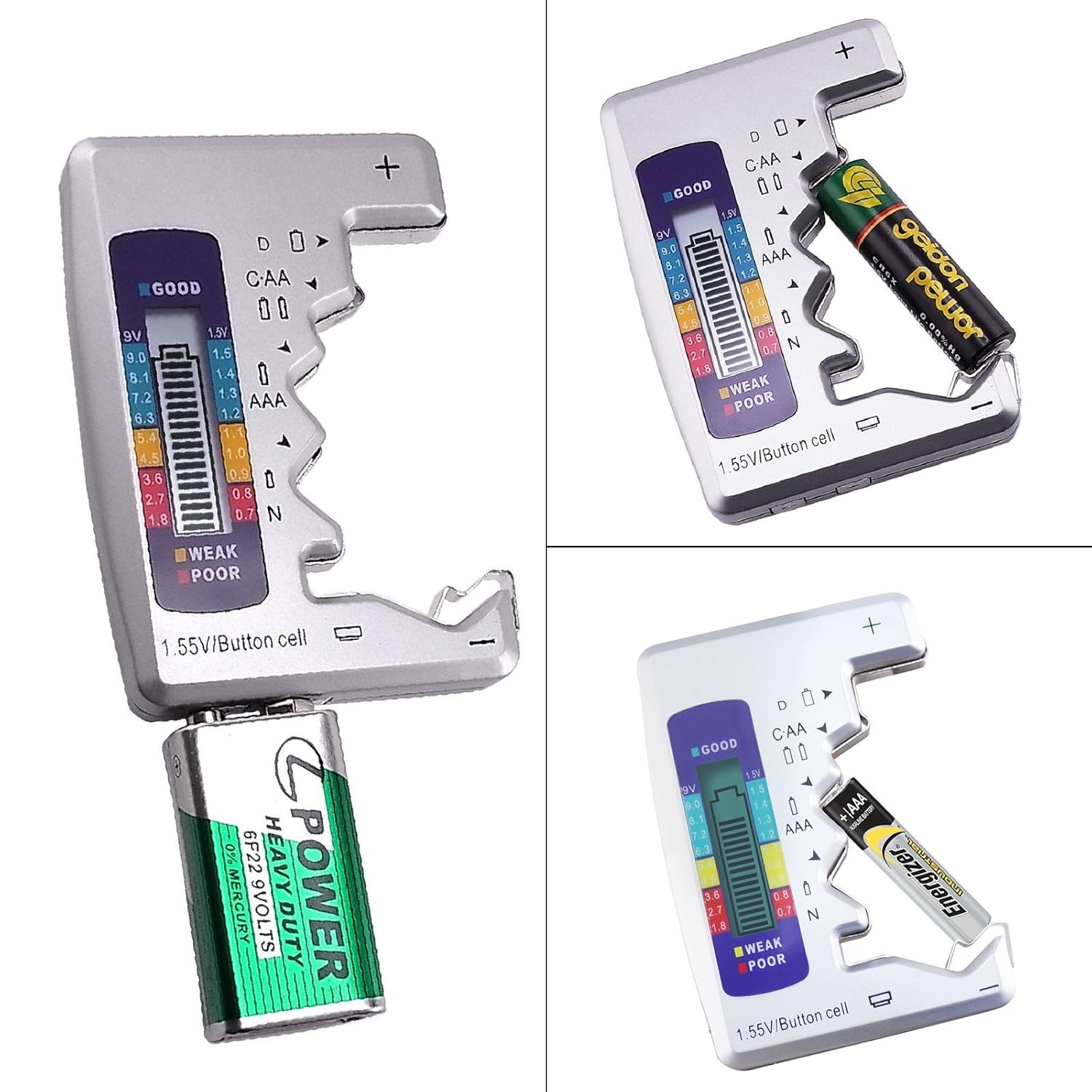 Batterietester-Checker mit LCD-Display, kleiner Mehrzweck-Batterieprüfer für C AA AAA D N 9V 6F22 1,5V Knopfzellen