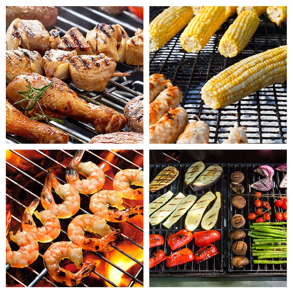 Non-stick Barbecue Grilling Mesh Grid Shape BBQ Mat Reusable Heat Resistance Smoker Grill Pad Liner Camping Picnic Supplies