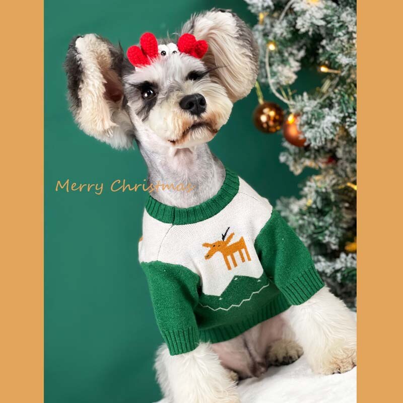 Pet Dog Cat Christmas Red & Green Sweater Jumper Clothes Winter Warm Puppy Hoodie for Small Medium Dogs Schnauzer Jacket Coat
