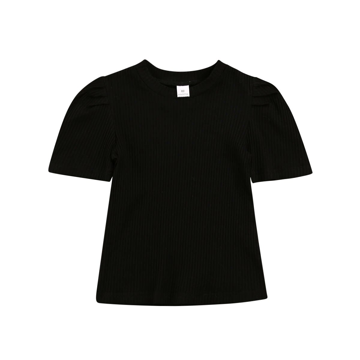 Emmababy Kids Peuter Baby Meisjes Korte Mouwen Gebreide Tops Effen Kleur Basic T Classic Shirts Kleding set: Black / 1 to 2 Years