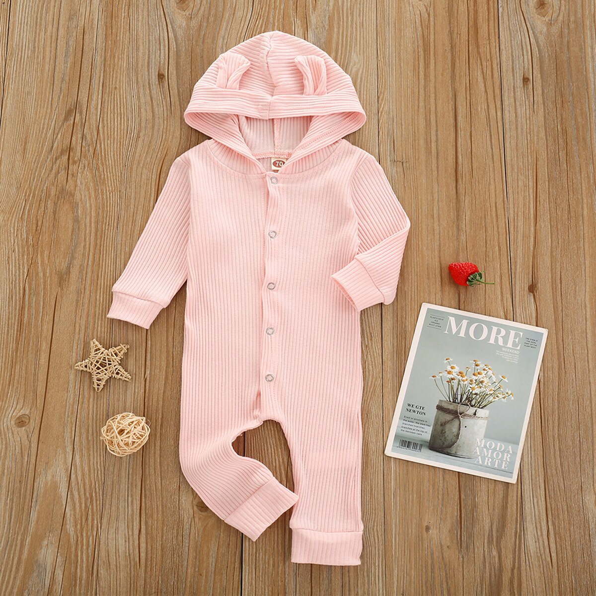 Citgeett frühling 0-24m Baby mädchen jungen einfarbiger strampler mütze kleinkind langarm knopf kapuzenoverall herbstkleidung: 1 / 24m