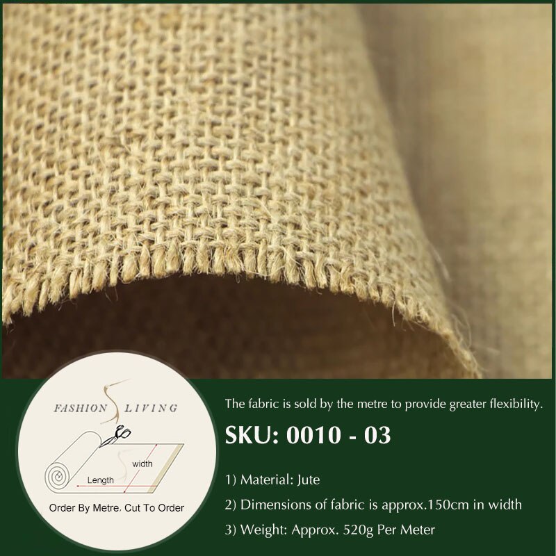 Klassisk jutebrun grov säckväv grovt tyg klädsel naturligt hantverksmaterial i metervara: 03-150cm breda
