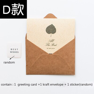 1 unidad de sobres creativos con de hojas verdes, tarjetas de felicitación, invitación, boda, gracias, cumpleaños, tarjeta de papel Kraft: D lvluo