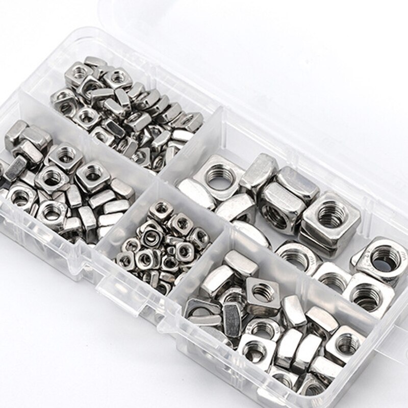185 pezzi kit assortimento dadi quadrati acciaio inossidabile M3 M4 M5 M6 M8 dadi quadrati metrici impostato dadi a quattro lati