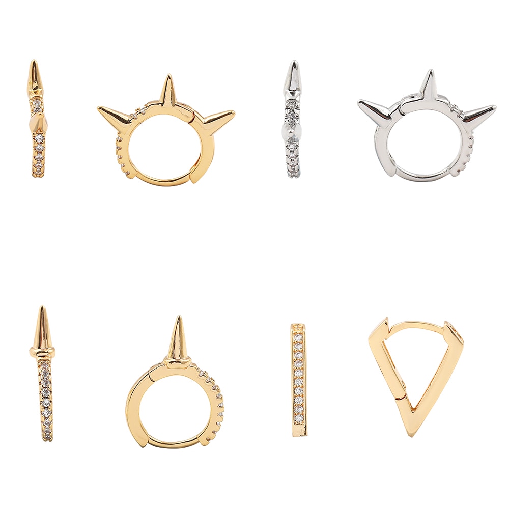 Mini CZ Cartilage Earrings Ear Buckle for Women Trendy Circle Small Hoop Earrings Punk Rivet Spike Thin Hoops Huggies Jewelry