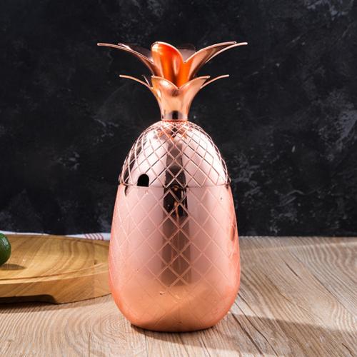 550ml ananas form moscow mula koppar mugg cocktail öl vin kaffe mjölk kopp drinkware rostfritt stål stor kapacitet tumlare: Rosa guld