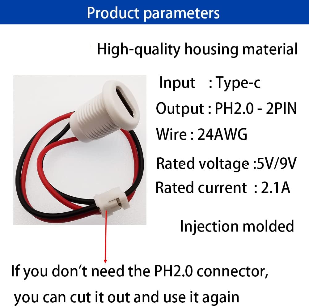 Conector USB tipo C hembra de 2 pines, resistente al agua, con enchufe hembra, puerto de carga de carga rápida, enchufe de cargador USB-C, 5 uds.