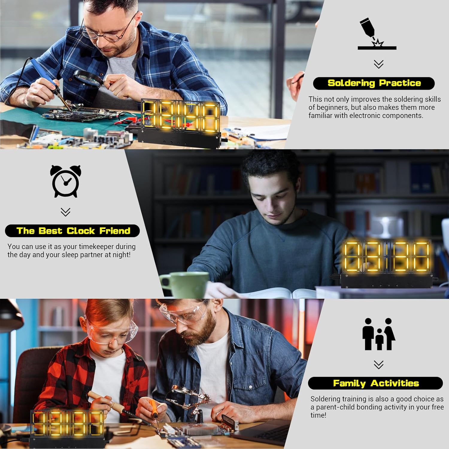 DIY Soldering Practice Project Kit 4-Bit Digital Alarm Clock Kit with Lighting Adjustment DIY Electronic Kit for Adult Teens