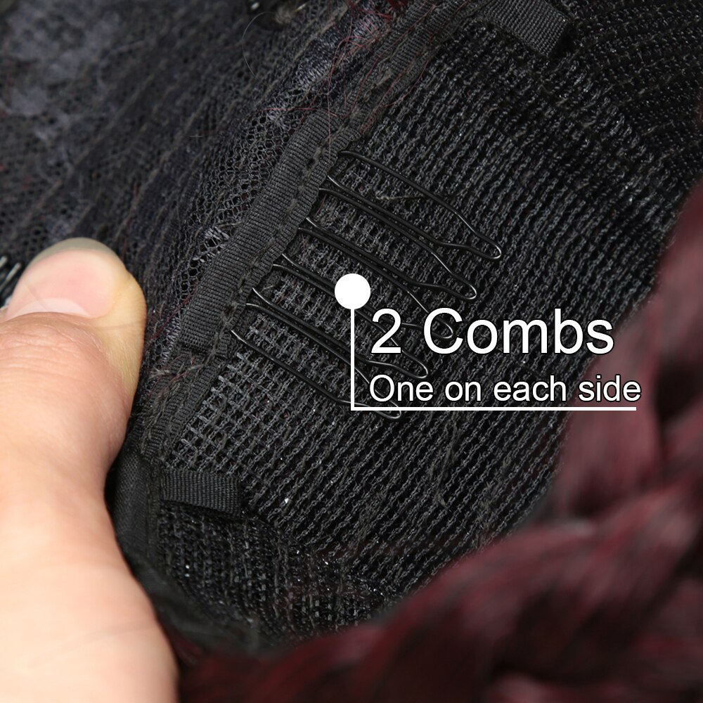 16inch 160g Synthetic Ponytail With Bangs 2Combs Curly Wave Hair Rose Intranet Wine Red For Black White Women