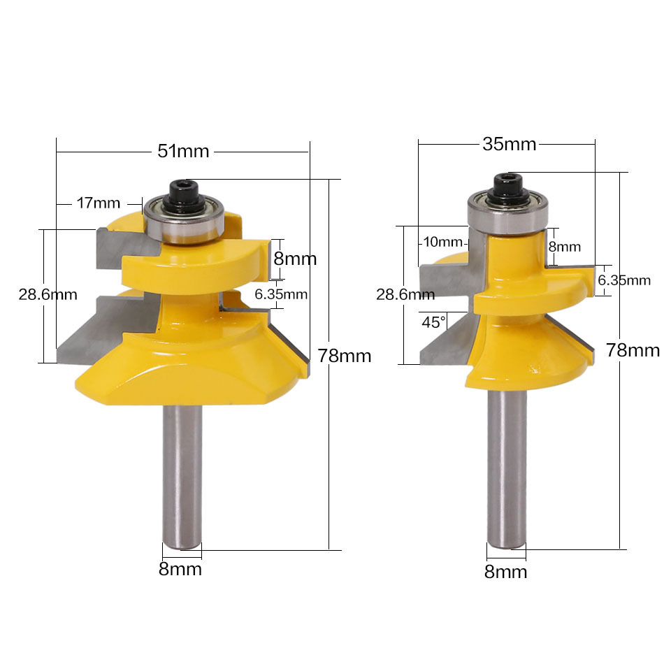 Sulco v de haste 2 peças 1/4 &quot;12mm 8mm, conjunto de brocas e roteador de língua com rolamentos de esferas premium, cortador de madeira: 8mm shank