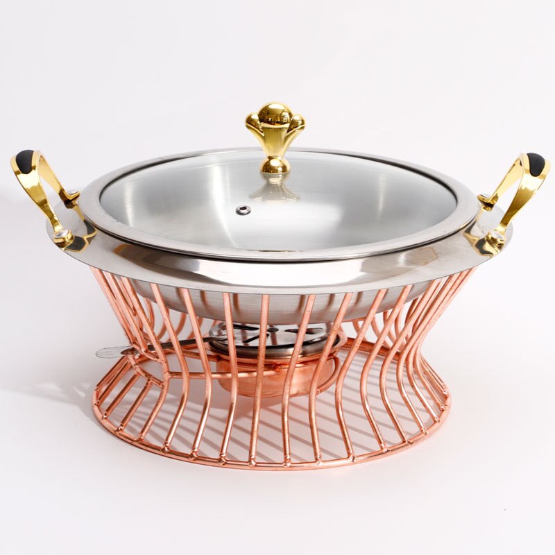 Stainless Steel Hotpot Set Mini Hotpot Pot Holder Tempered Glass Lid Gold Silver Chafing Dish Buffet Pan Food Tray Warmer