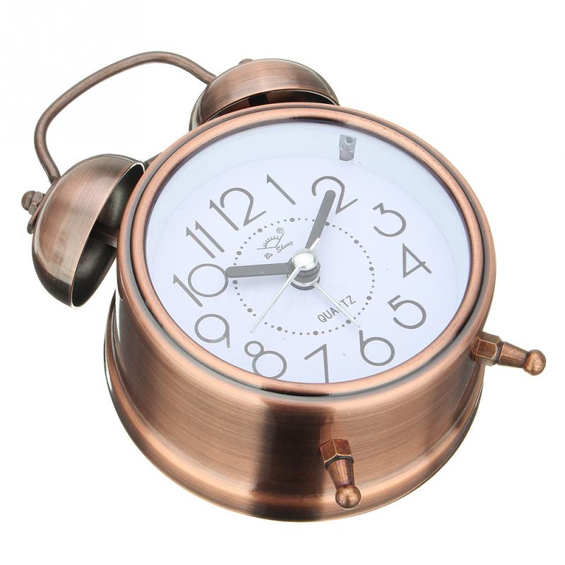 Wekker Vintage Retro Stille Pointer Klokken Ronde Nummer Dual Bell Luid Wekker Nachtkastje Nachtlampje Thuis Decors