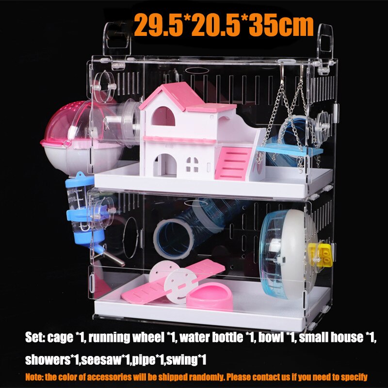 Transparent acrylique Hamster maison petite Cage pour animaux de compagnie surdimensionné Villa cobaye base Cage jouet fournitures paquet nid avec le tuyau