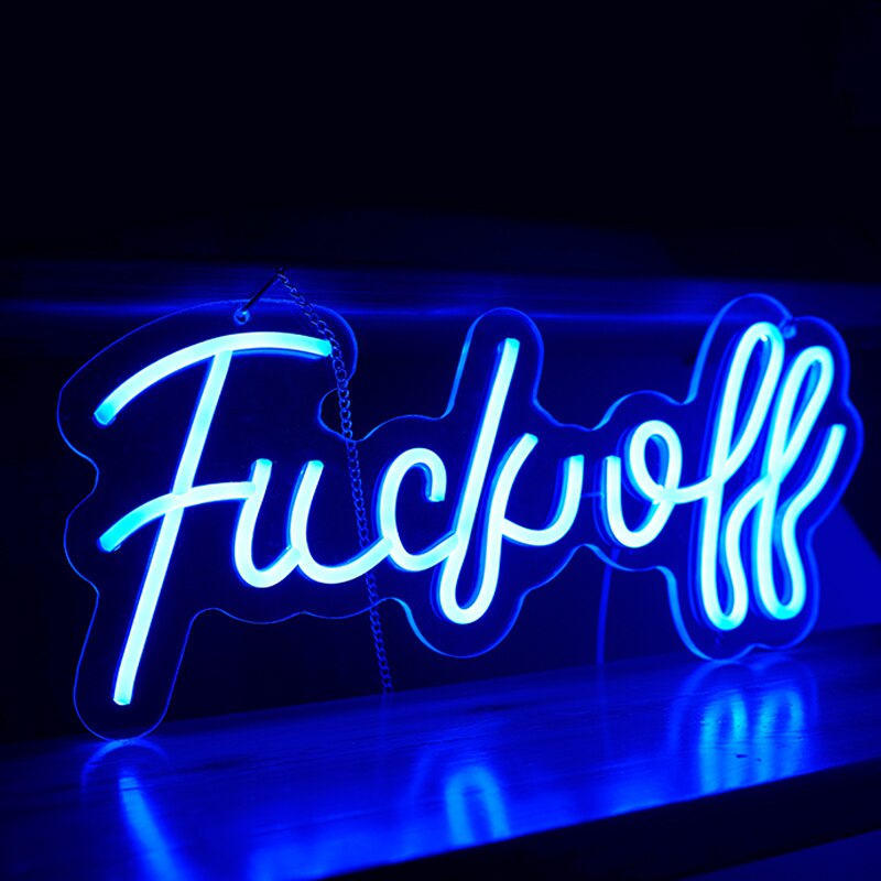 Led fuck off bogstav neonskilt lys super fede ord sjov neon lampe vægophæng akryl natlys bar kontor fest: Blå