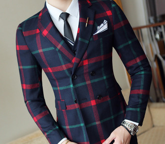 Plaid bryllup jakkesæt ternet jakkesæt mænd vintage galla fest jakkesæt mænd slim fit dobbeltradet jakkesæt jakke vest pant