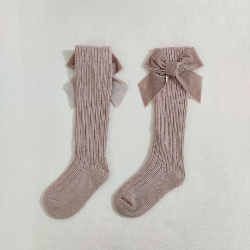 freundlicher Spanisch Socken für Frühling Herbst groß Bowknot Wolle Baby Socken Reine Ebene Farbe Mitte-zu-hohe kleinkind Mädchen Socken: Rosa / S (0-1Jahre)