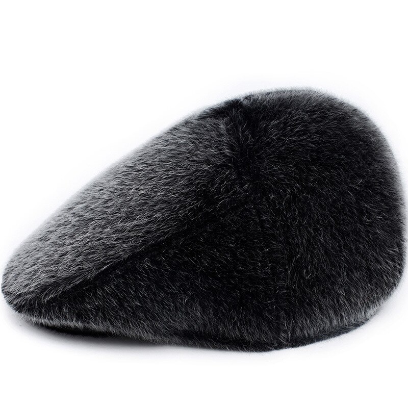Hiver hommes chapeaux bérets casquettes pour hommes décontracté casquette chaude classique Vintage Imitation vison fourrure béret chapeau: Gris / L
