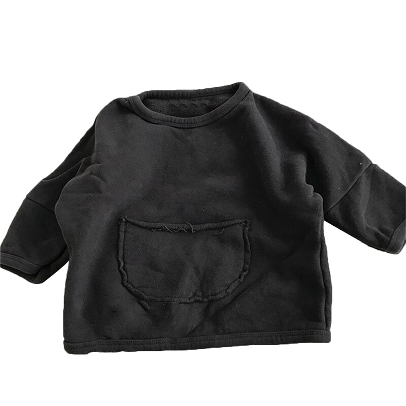 2-7Y Kids Baby Meisjes Jongens Sweatshirt Tops Solid Lange Mouwen Trui Pocket Warme Katoen Herfst Outfits 4 Kleuren