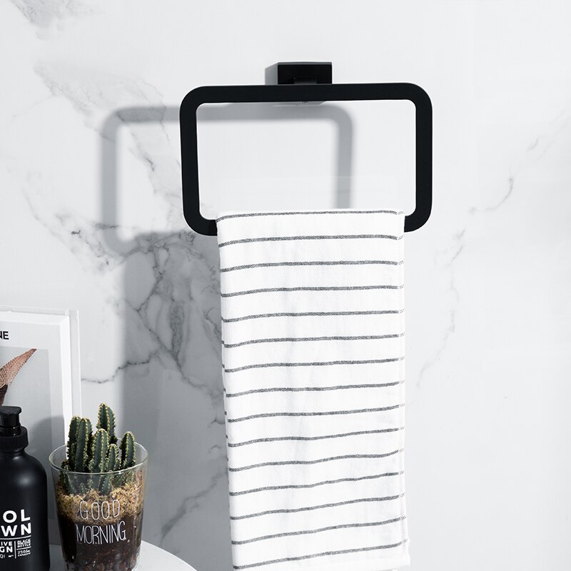 Zwarte Handdoek Ring Badkamer Handdoek Opslag Houder Hanger Handdoeken Rack Badkamer Wall Mount Badkamer Accessoires Haken Voor Thuis