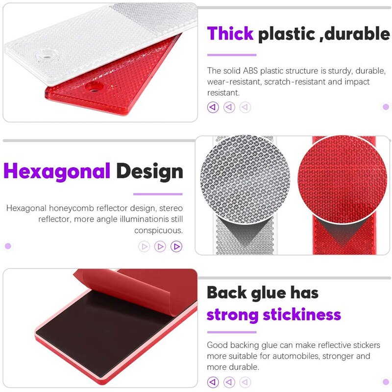 2Pcs High Visibility Car Reflective Reflector 5cm*15cm Plastic Night Safety Warning Adhesive Plate Sign for Bike Truck Trailer