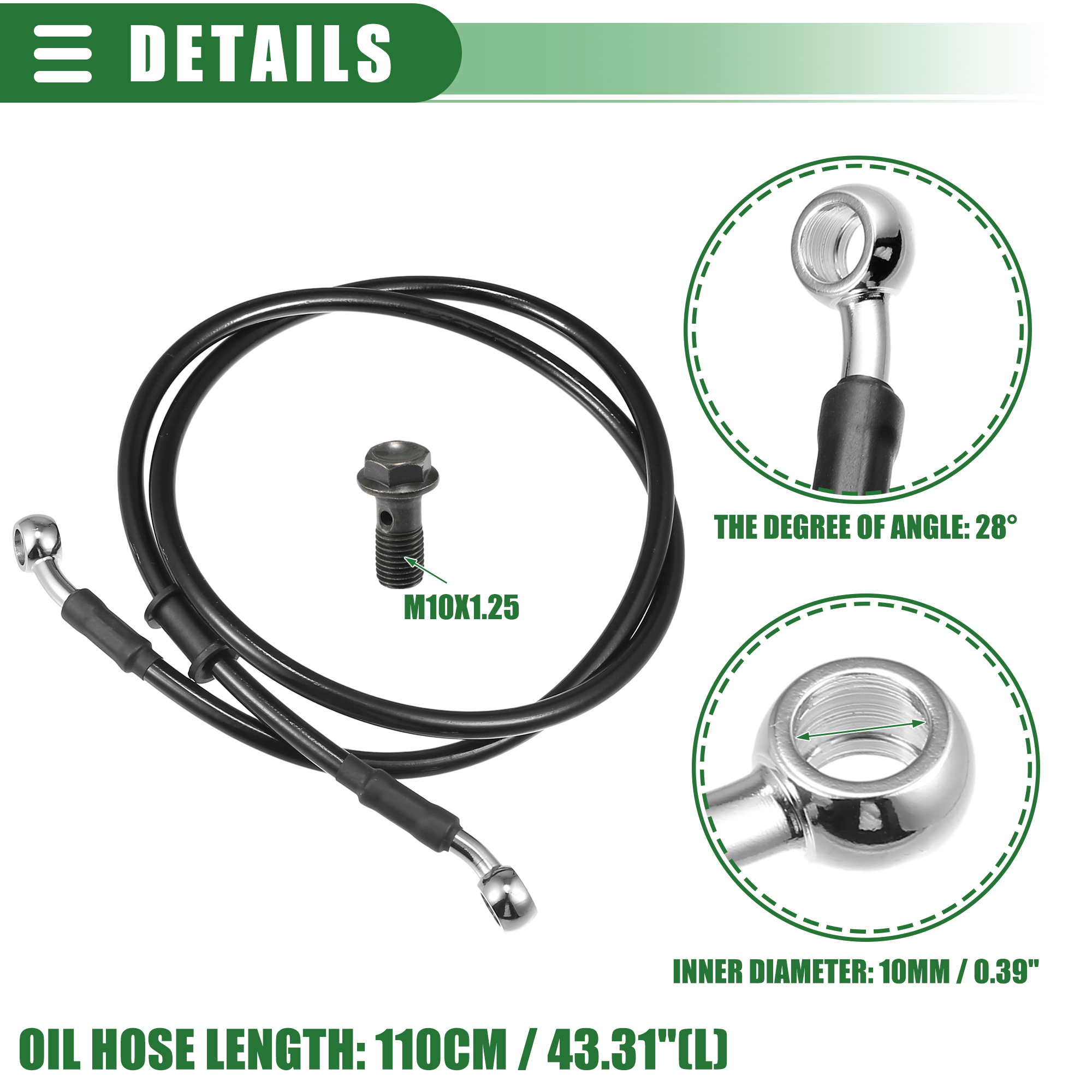 Motoforti-manguera de freno hidráulico trenzada para motocicleta, tubo de aceite negro de 30CM-170CM y 28 grados para Motocross: Plata