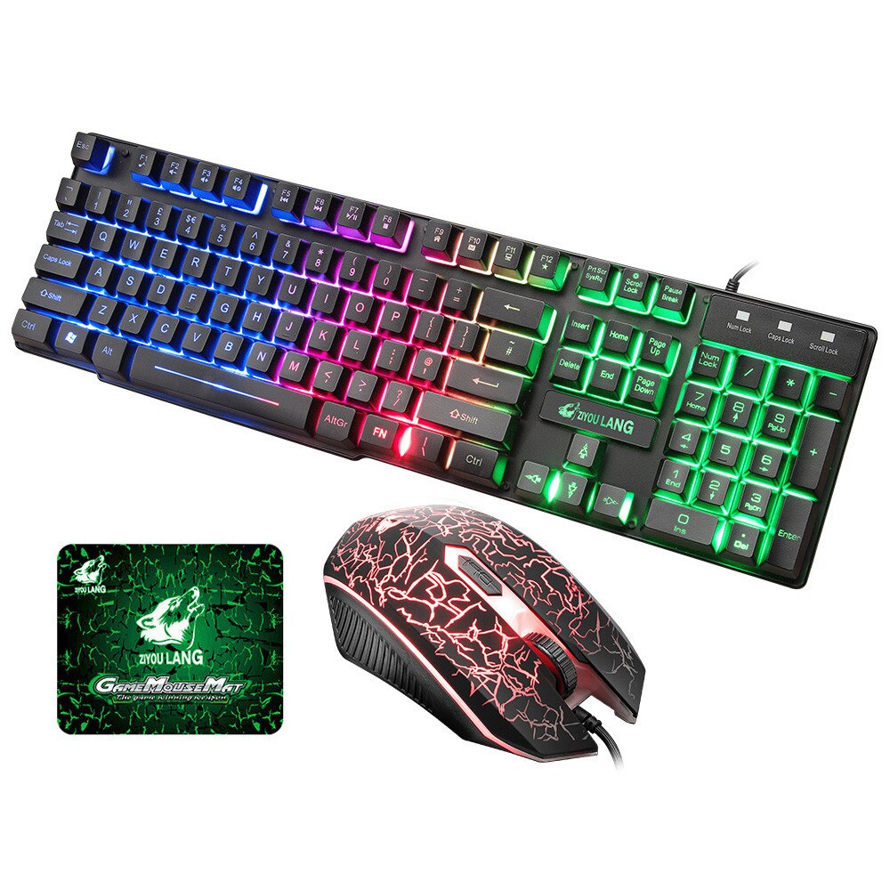 gaming mechanical keyboard luminous mouse set gaming keyboard (English keyboard + mouse + mouse pad)