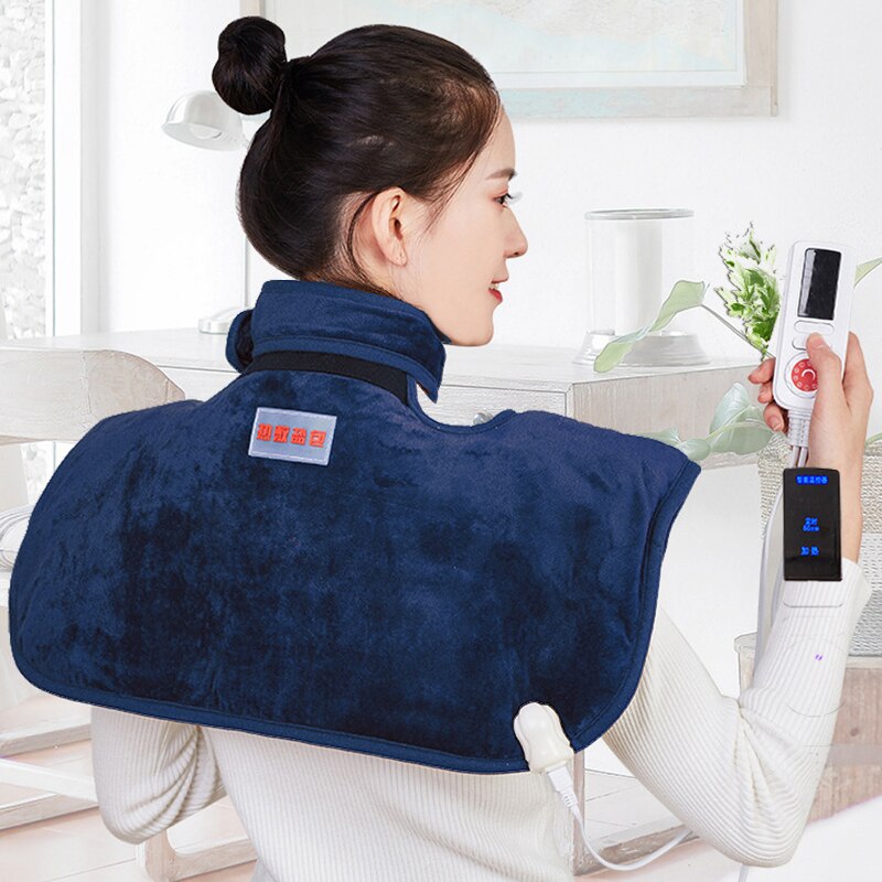 Manta de chal de masaje con calefacción eléctrica, almohadilla calentada de sal Herbal para cuello y espalda, envoltura de calor, temperatura ajustable: AU / Blue