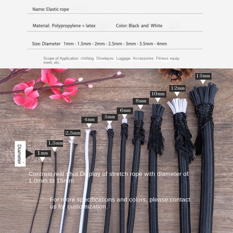 5 mètres noir blanc Multi taille 1/1.5/2/2.5/3/4mm bande élastique ronde corde élastique bande élastique ligne bricolage accessoires de couture