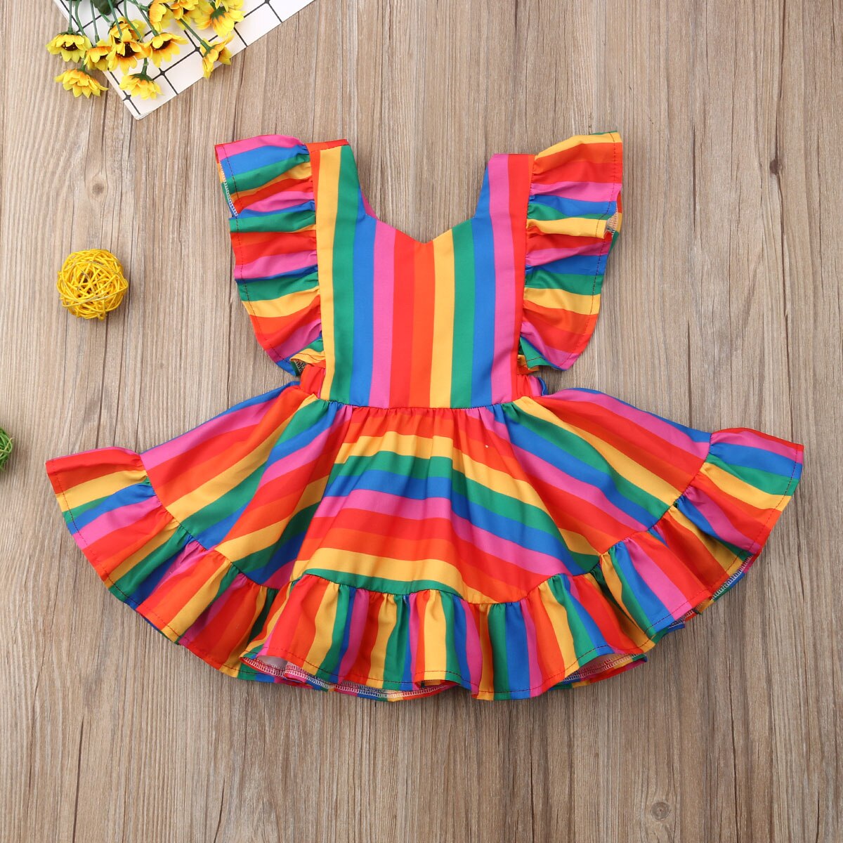 Citgeett Summer Sweet Kids Baby Girl Rainbow Dress Ruffle senza maniche Princess Striped Cute Sundress