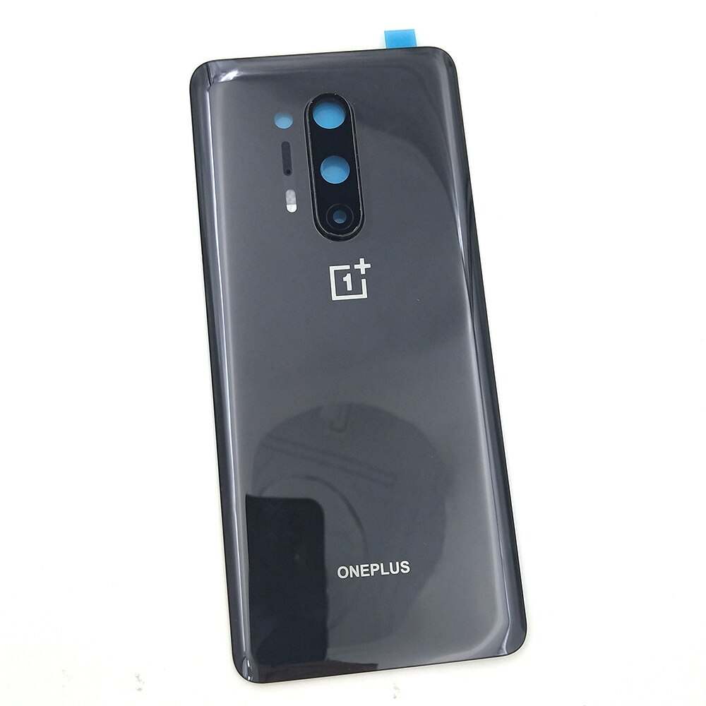 Carcasa trasera Original para Oneplus 8 Pro One Plus, cubierta trasera de cristal, reparación, reemplazo de batería, funda para puerta con lente de cristal de cámara + logotipo: Black