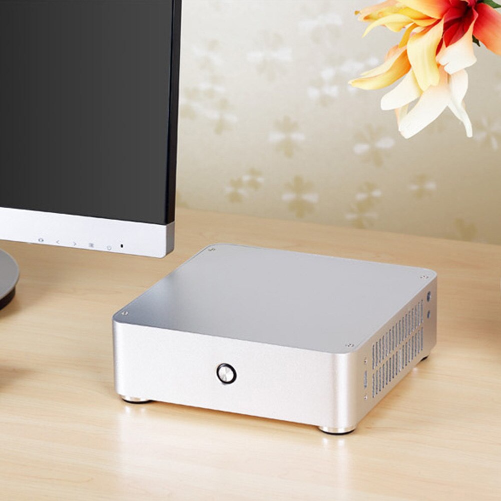 E-H60 Mini ITX Practical Aluminum Alloy Slim Computer Case Gaming HTPC Chassis Cooling Without Power Supply Audio Horizontal