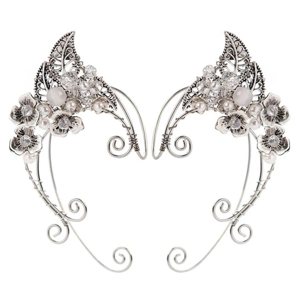 Beautiful Fairy Elf Ear Cuff Vintage Leaf Flower Aluminum Wire Woven No Pierced Clip On Earrings Women's Cosplay Jewelry