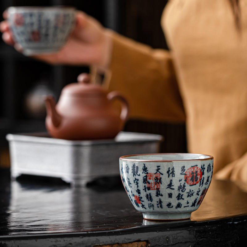 Ceramic hand-painted cup blue and white porcelain blessing cup kung fu tea cup antique cup 180ml