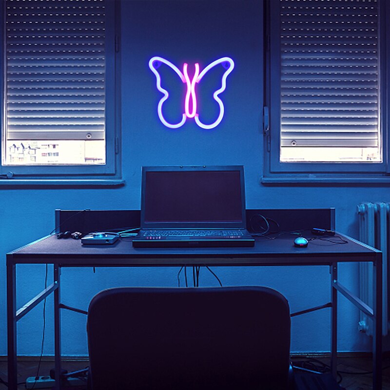 ineonlife Blue Pink Butterfly Neon Light Signs LED Wall Hanging Art For Shop Kids Room Decor Xmas Brithday Battery/USB