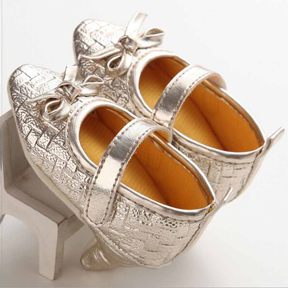 Børn baby spædbørn piger sko afslappet læder pu bryllup højhælet fest solid sliver guld småbørn pre-walker sko: Guld / 7-12 måneder