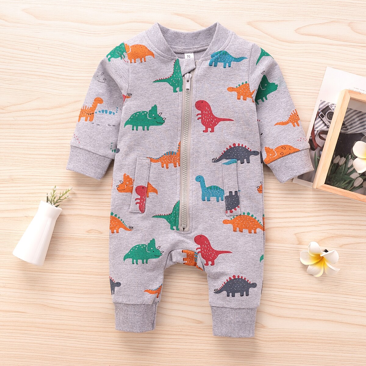HIPAC Baby jungen Kleidung Doppel Gestrickte Und Baby der Baumwolle Wagen Klettern Rundhals Karikatur Dinosaurier Lustige Nette Strampler: 80
