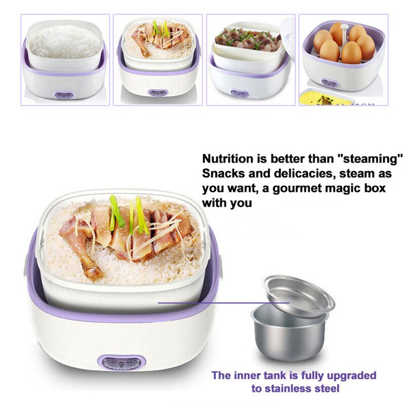 Mini Electric Heated Lunch Box Rice Cooker Thermal Portable 2 Layers Food Steamer Cooking Container Meal Lunchbox Warmer