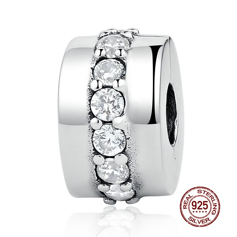 Echte 100% 925 Sterling Silver Shining Elegantie Clip Charm Met Clear Cz Fit Originele Wst Armband Hanger Authentieke Sieraden: CRC032