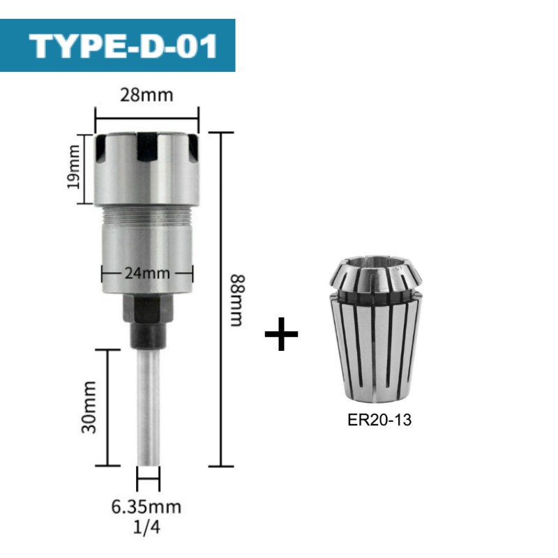 ER16 ER20 Router Collet Extension Rod Chucks Holder Adapter with Spring Collet Set Engraving Machine Extension Milling Cutter: TYPE-D 01